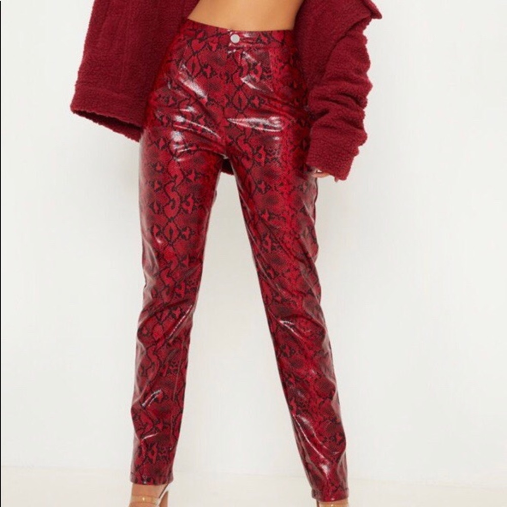 Pretty Little Thing Red Snake Pants